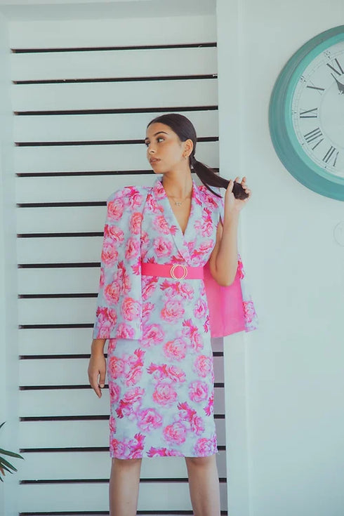 Kate Pastel Printed Formal Dress With Belt